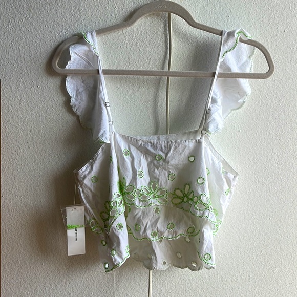 UO White/Green Ruffled tank top - Picture 2 of 5